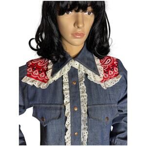 Vintage Bar C authentic western denim shirt dagger collar eyelet trim size med